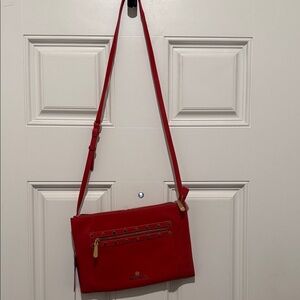 Vince Camuto Red leather Crossbody Bag with Gold stud Accents